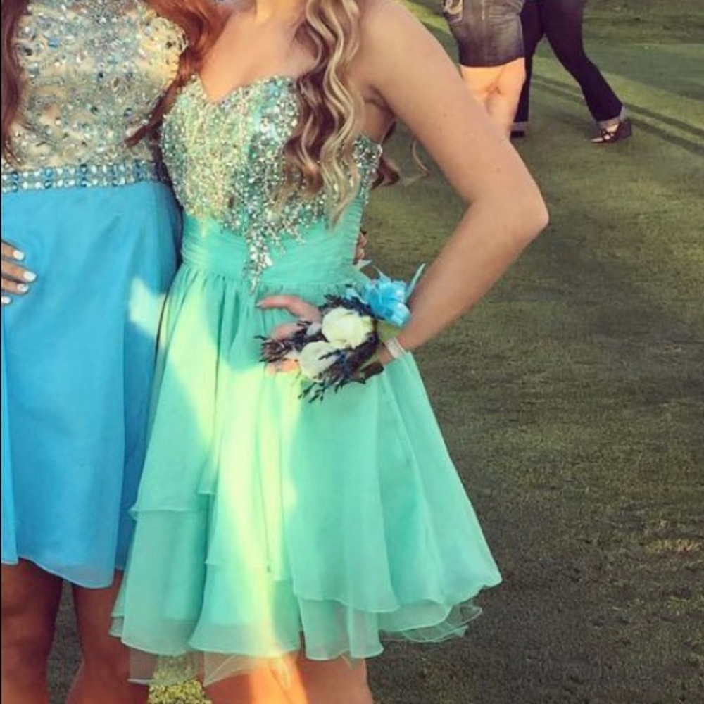 Tiffany blue embellished homecoming dress